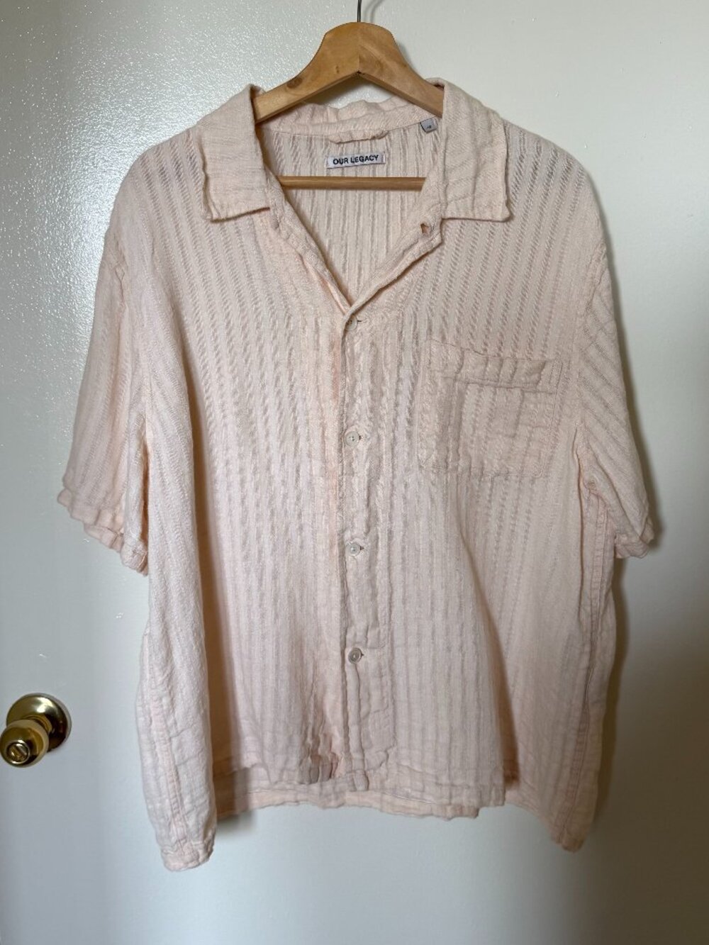 Our Legacy Linen Cream Box Shirt Short Sleeve Button Down Shirt 48 / M